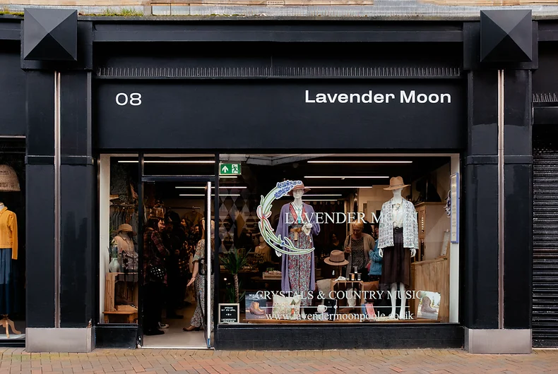 Storefront of boho boutique Lavender Moon