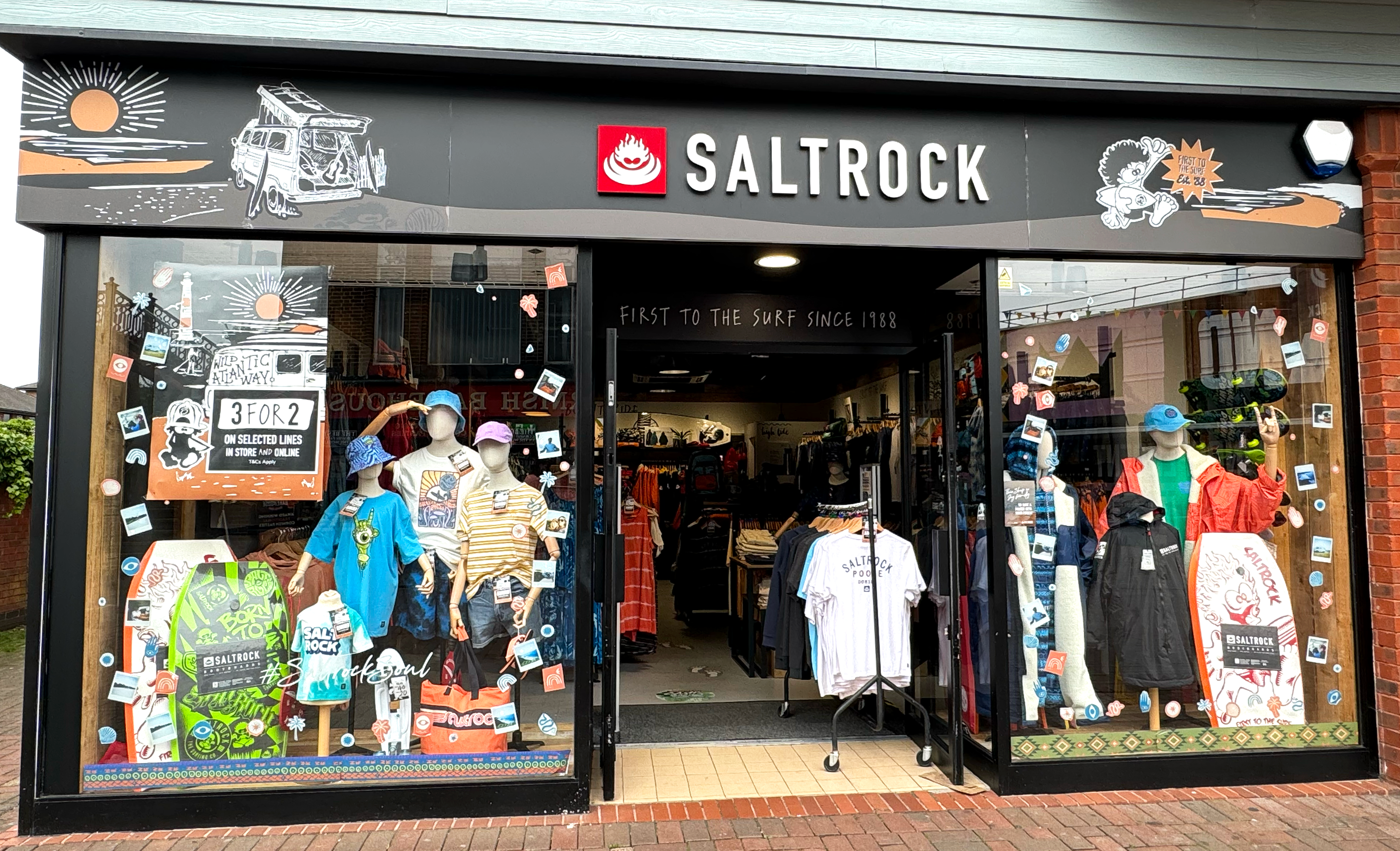 Exterior storefront of Saltrock surf apparel shop